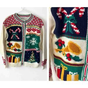 Karen Scott Vintage Holiday Cardigan M Retro Knit 90s Cottagecore Sweater